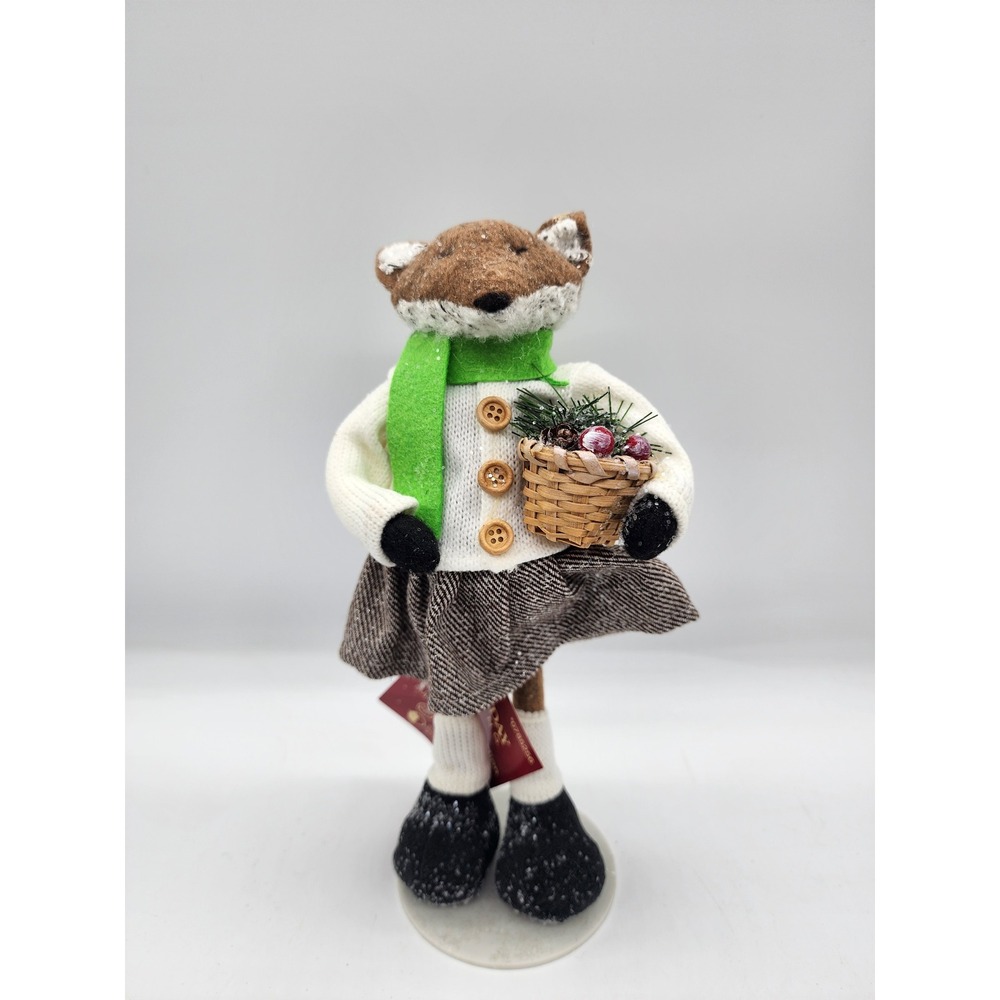 Holiday Living Winter Fox Tabletop Decoration Knit Sweater Scarf Basket 10.25in